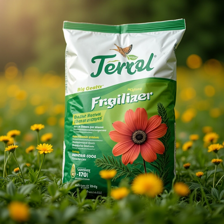 Saco de fertilizante orgânico Terral em close-up.