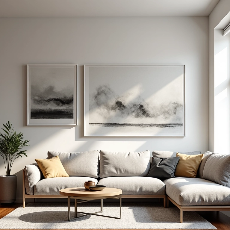 Sala de estar com galeria de quadros, dica de arquiteta.