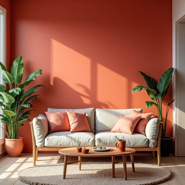 Sala de estar com tintas da Coral inspiradas na natureza.