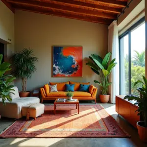 Arquitetura Desconstrutivista: O Caos Organizado Sala de estar em estilo desconstrutivista com design brasileiro vibrante.