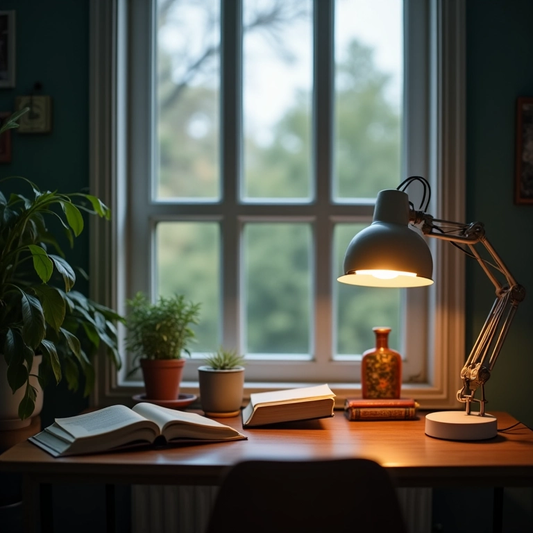 Sala de estudo com iluminação natural e artificial otimizada para leitura.