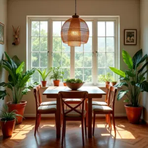 Sala de jantar simples e barata decorada com estilo brasileiro.