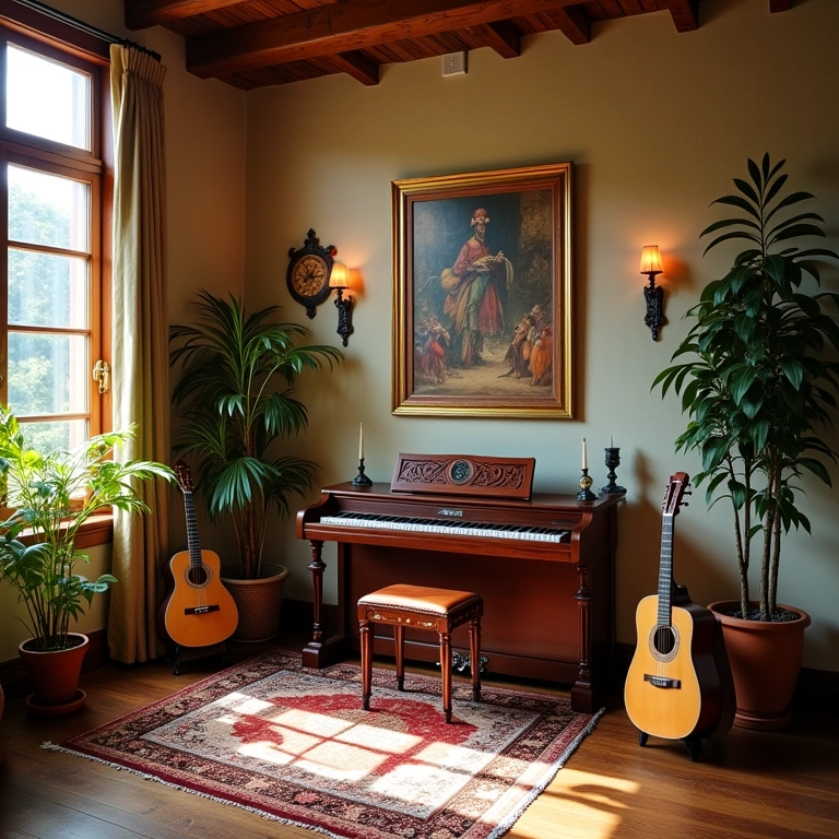 Sala de música com tamanho ideal para boa acústica e conforto.