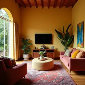 Decoração De Sala De TV Pequena e Simples Conforto e Praticidade Sala de TV pequena e aconchegante com design brasileiro e iluminação natural.