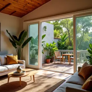 Sala Integrada com Varanda: 7 Dicas Para Unir os Espaços Sala integrada com varanda decorada em estilo brasileiro vibrante.