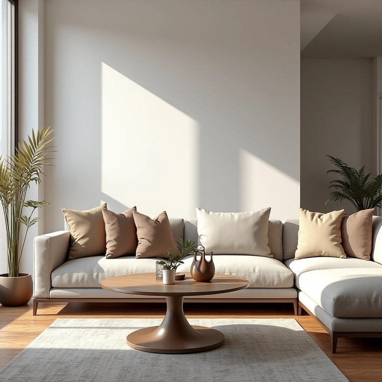 Sala pequena com mesa de centro proporcional, otimizando o espaço.