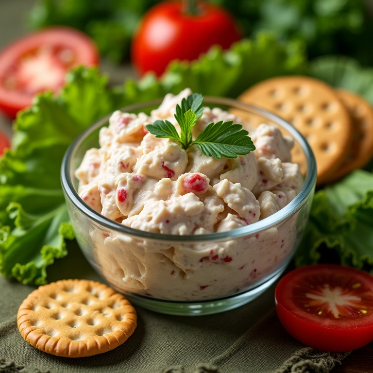 Salada de atum cremosa pronta em 5 minutos, servida em tigela de vidro.