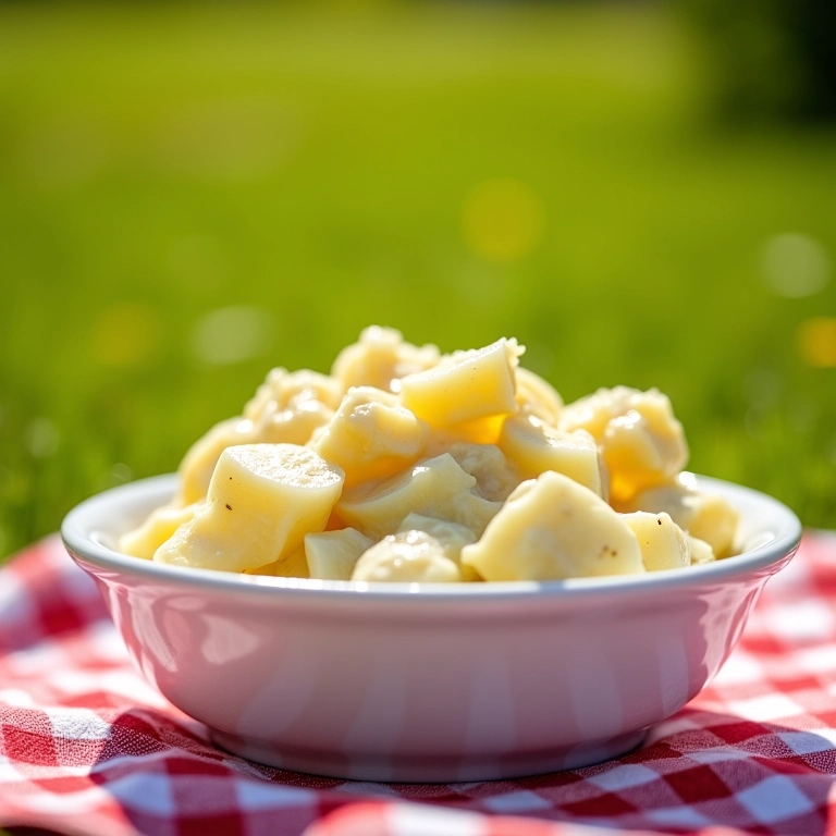 Salada de batata cremosa clássica em um piquenique.
