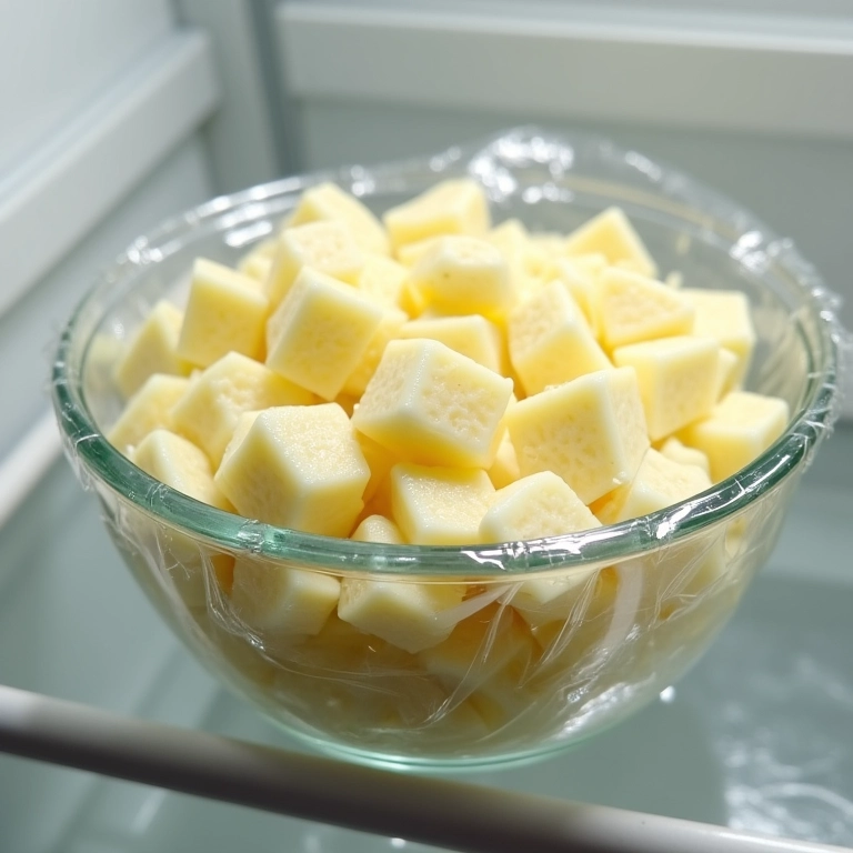 Salada de batata descansando na geladeira.