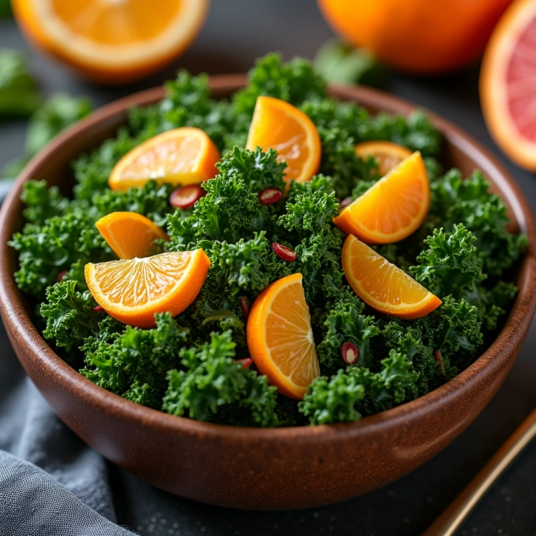 Salada fresca de couve com frutas cítricas, uma explosão de sabor e vitamina C.