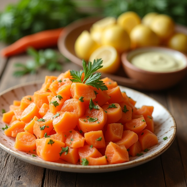 Salada refrescante de cenoura e batata com maionese caseira.