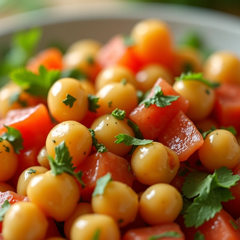 Salada refrescante de grão de bico com vegetais frescos e vinagrete.
