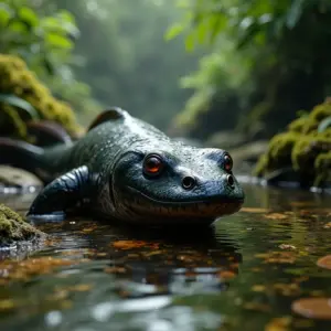 Salamandra gigante chinesa em seu habitat natural.