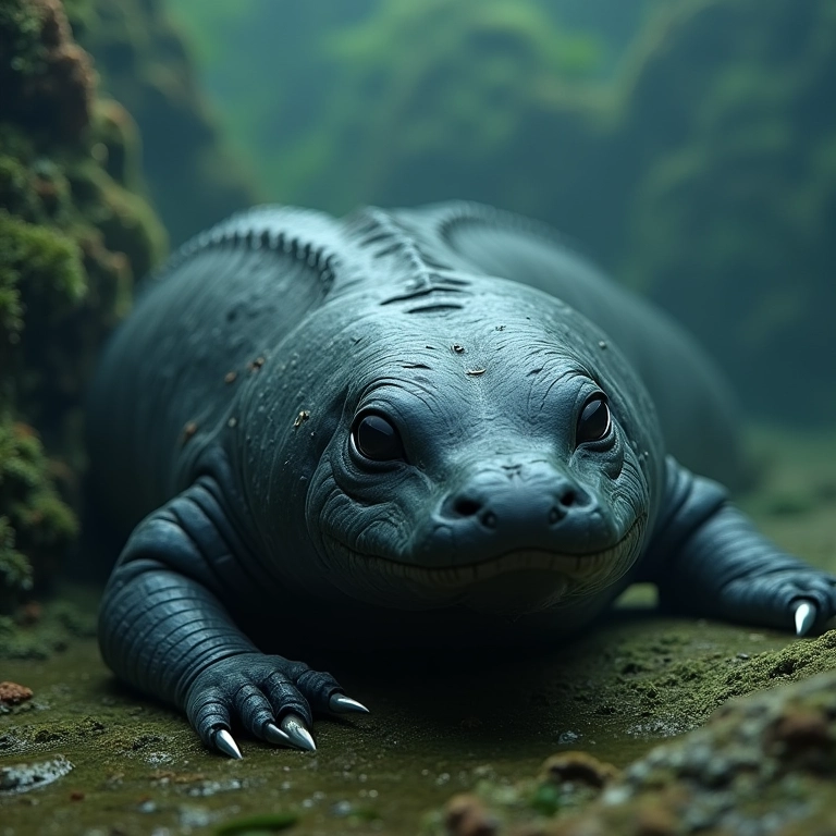 Salamandra gigante chinesa idosa descansando no rio.