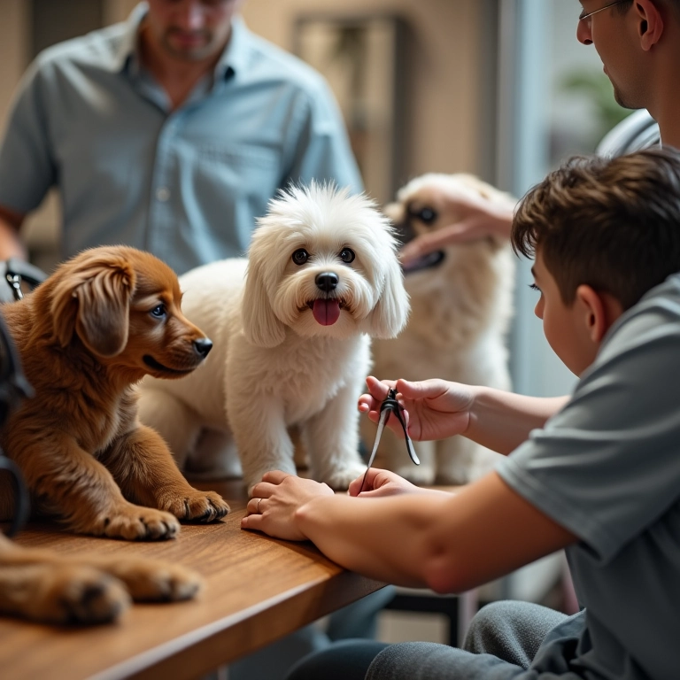 Salão de banho e tosa com divulgação em redes sociais e clientes satisfeitos.