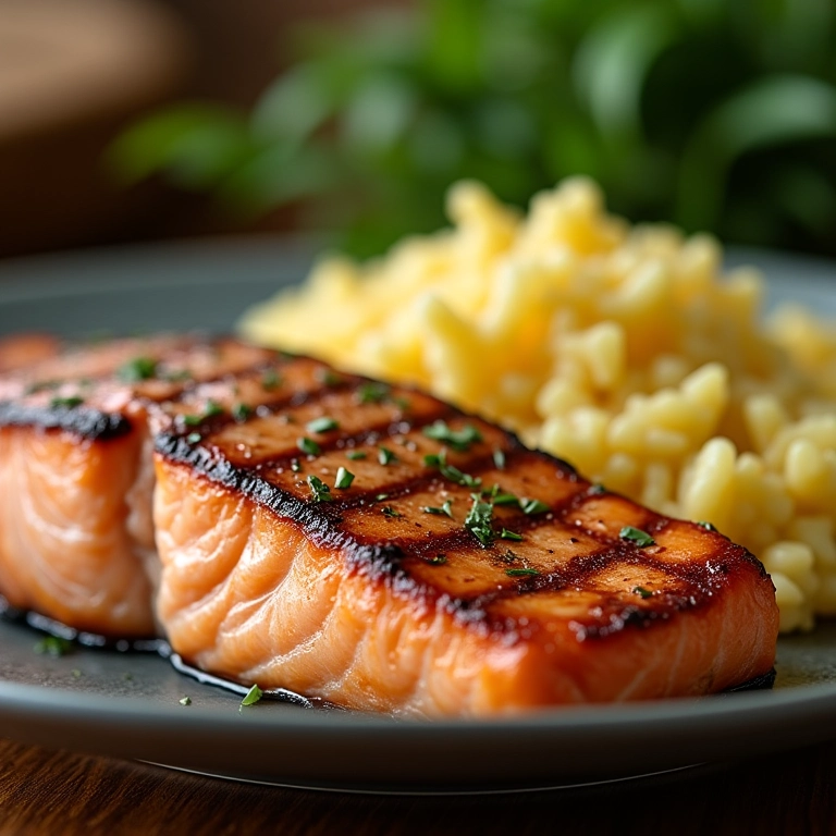 Salmão grelhado com arroz de limão aromático.