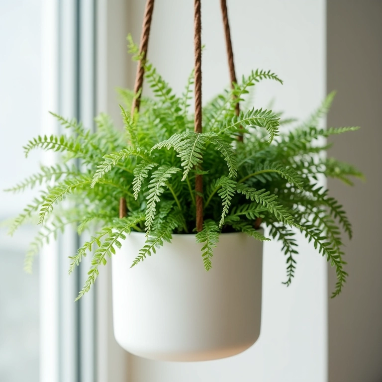 Samambaia exuberante em vaso pendurado, representando o signo de Virgem.