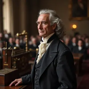 Samuel Morse demonstrando o telégrafo, invenção que revolucionou a comunicação.