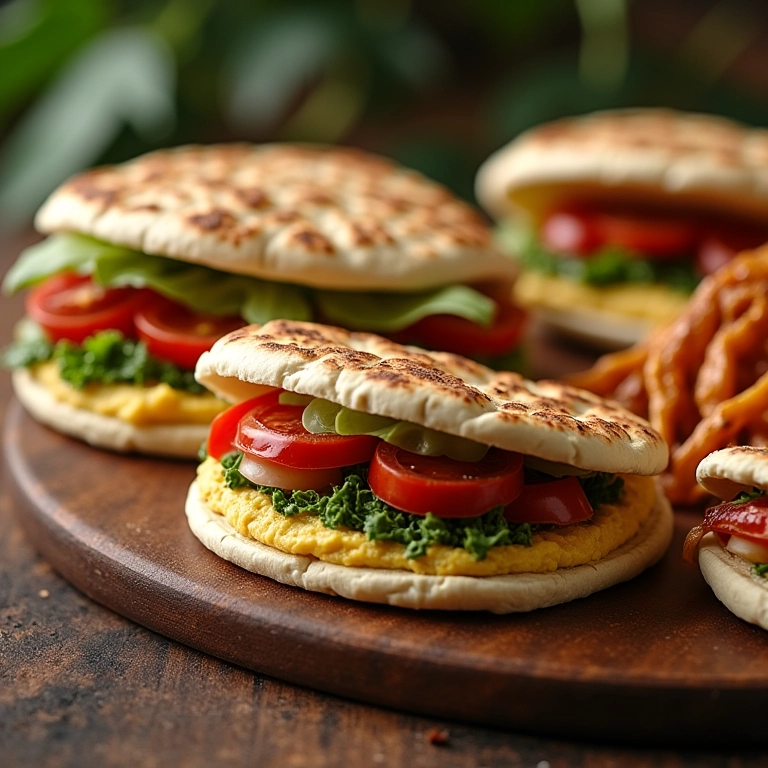 Sanduíches deliciosos com pão sírio caseiro.