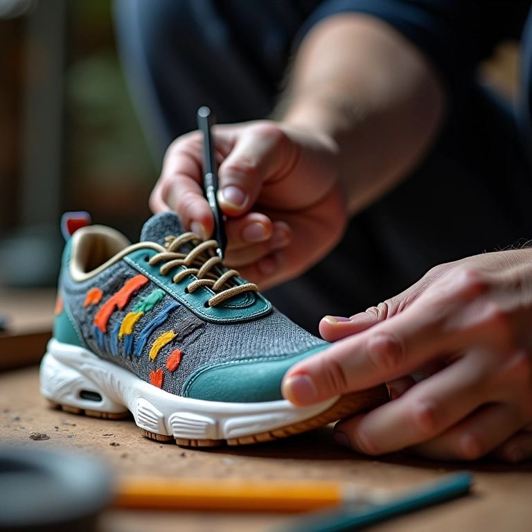 Sapateiro customizando tênis.