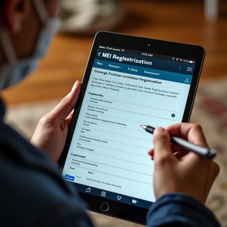 Sapateiro preenchendo formulário MEI em tablet.