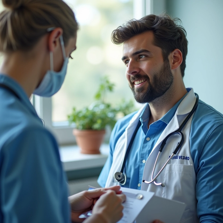 Sapateiro recebendo atendimento médico.