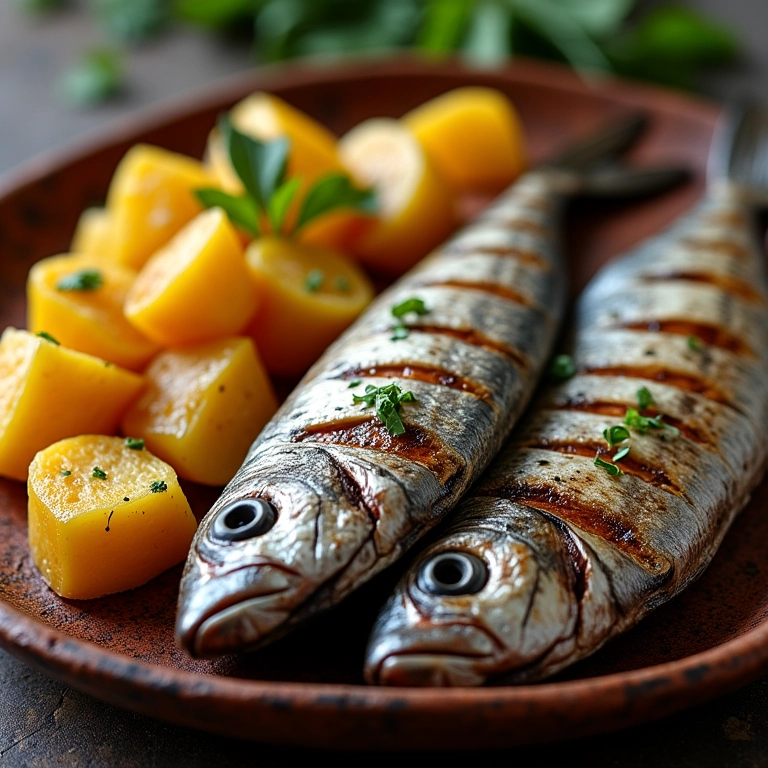 Sardinha assada com batatas ao murro, prato tradicional português.