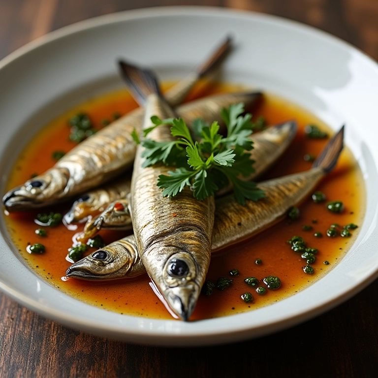 Sardinha assada com vinho branco e alcaparras, receita sofisticada.
