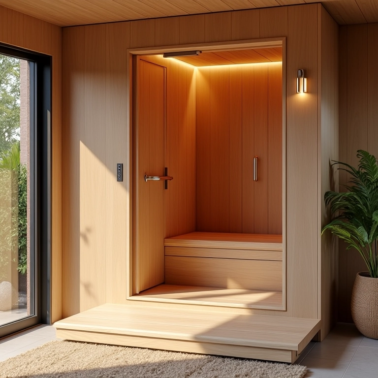 Sauna a vapor personalizada, com design único e materiais naturais.