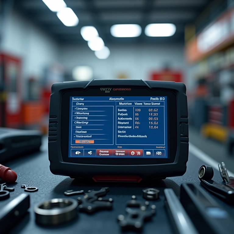 Scanner automotivo moderno em oficina.