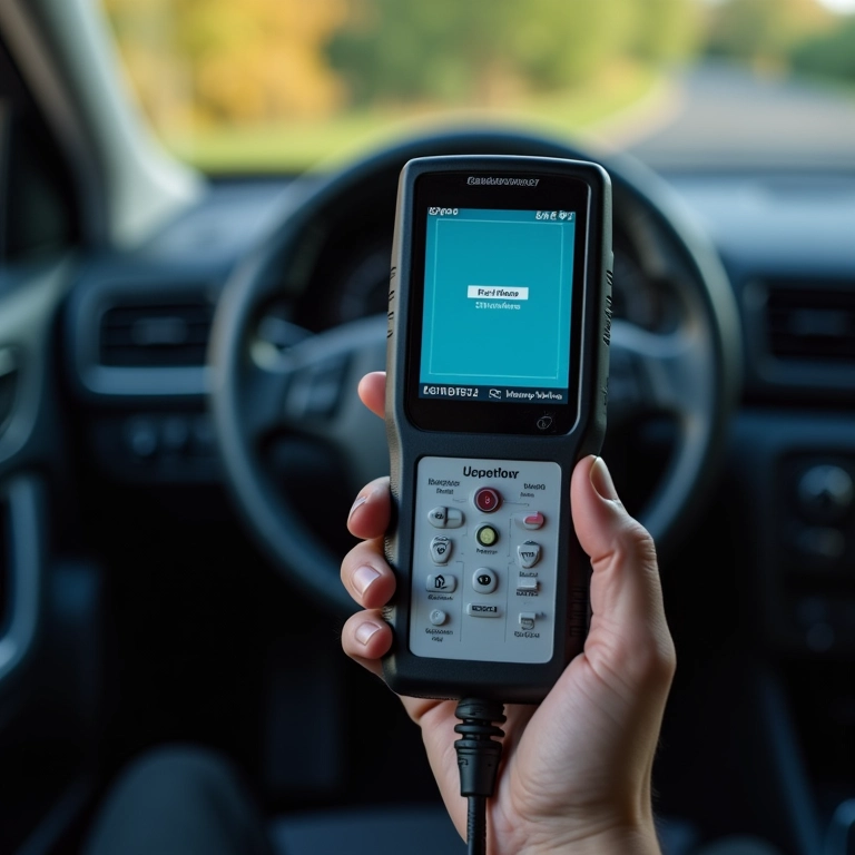 Scanner OBD2 básico conectado a um carro mostrando os códigos de erro.