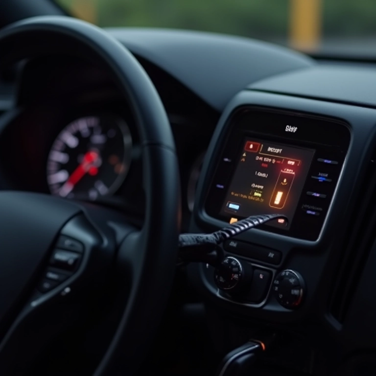 Scanner OBD2 conectado com a ignição ligada.