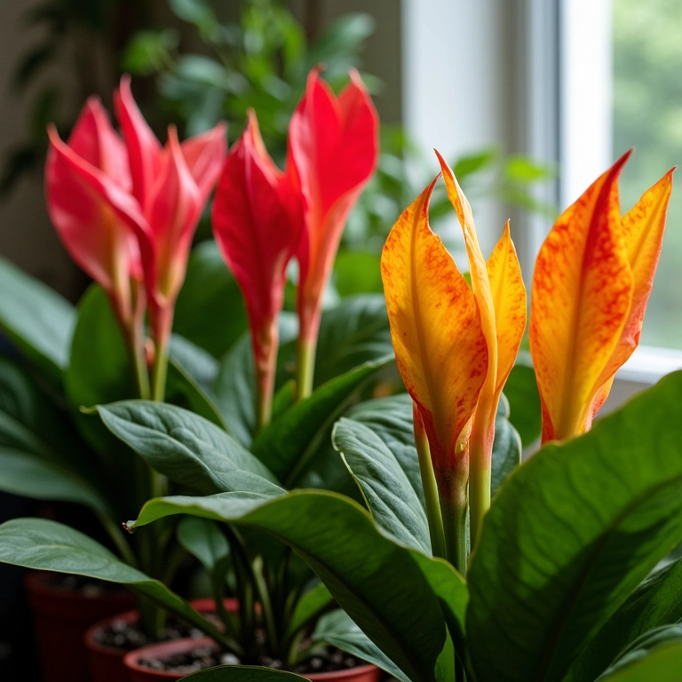 Seleção de diferentes tipos de begônias em vasos, sob luz natural.