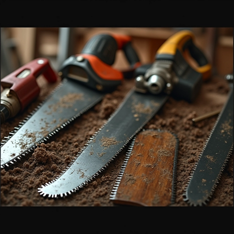 Seleção de serras de poda em uma loja de ferramentas.