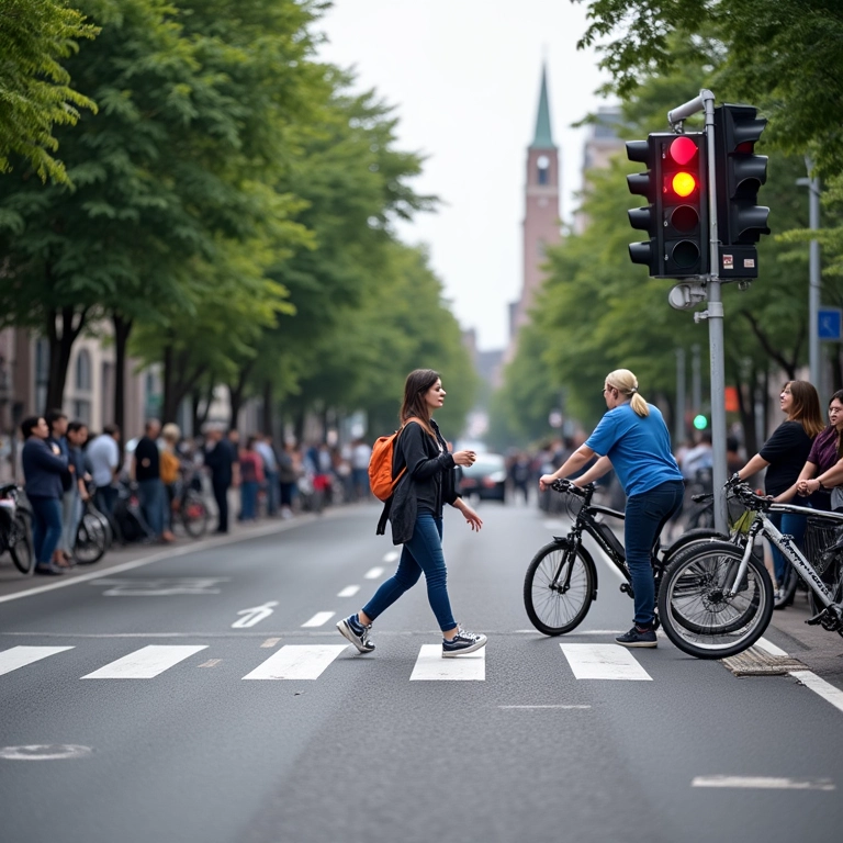 Semáforos para pedestres e ciclistas garantindo a segurança no trânsito urbano.