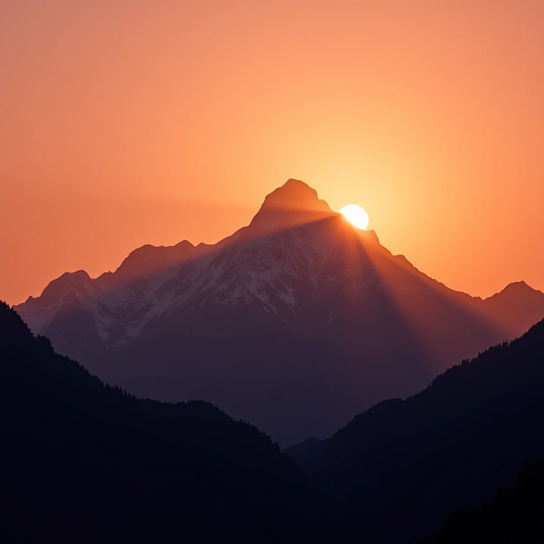 Silhueta de Nanga Parbat no Paquistão ao pôr do sol.