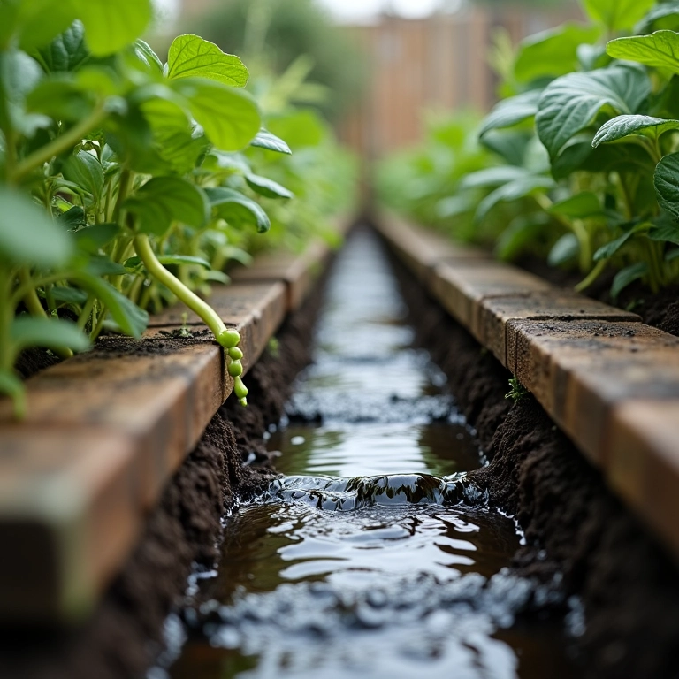 Sistema de drenagem eficiente em uma horta de pallet.