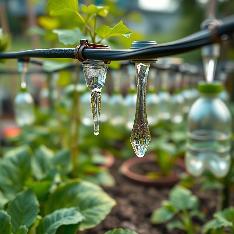 Sistema de gotejamento feito com materiais reciclados, ecologicamente correto.