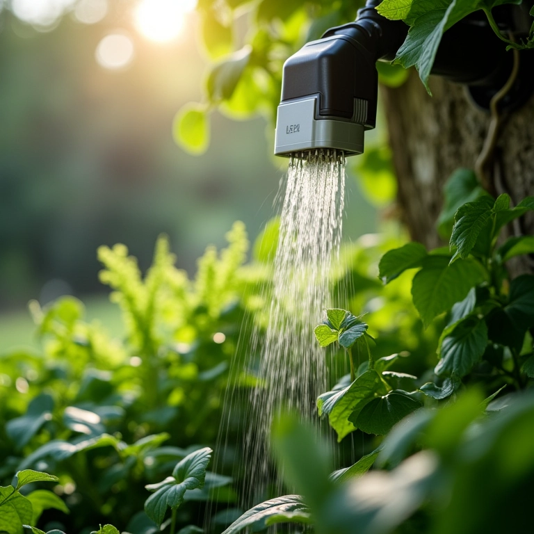 Sistema de irrigação automático regando um jardim vertical.