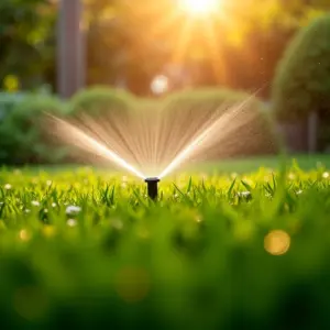 Como Automatizar a Rega Do Seu Jardim Sistema de irrigação automatizada em um jardim verdejante.