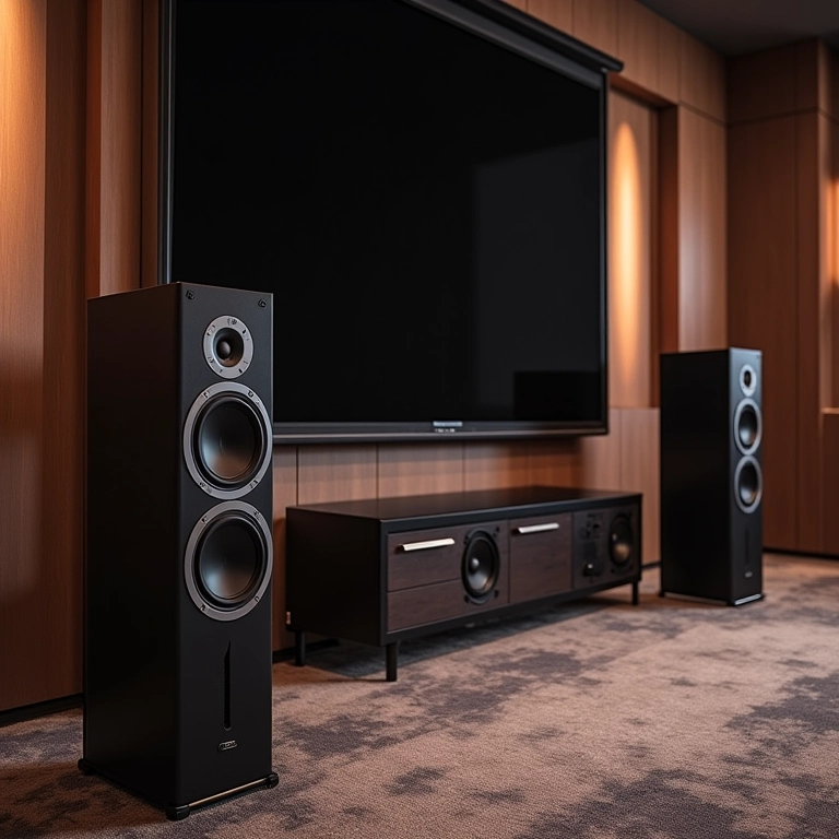 Sistema de som imersivo em sala de cinema residencial.