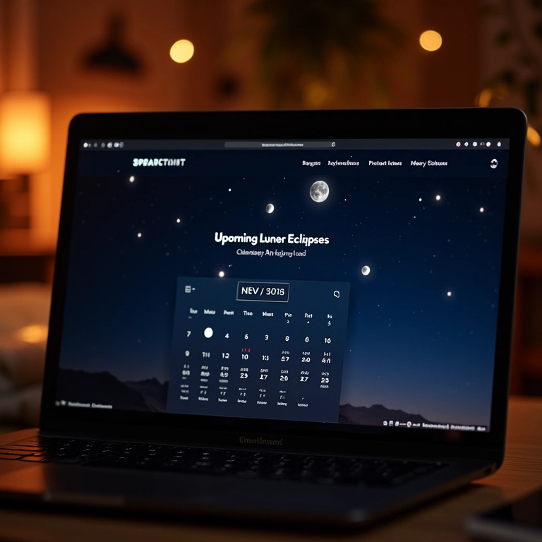 Site mostrando informações sobre os próximos eclipses lunares.