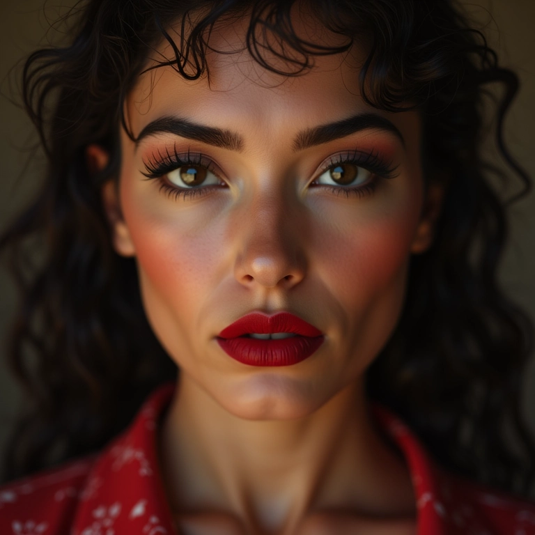 Sobrancelhas finas combinadas com maquiagem marcante.