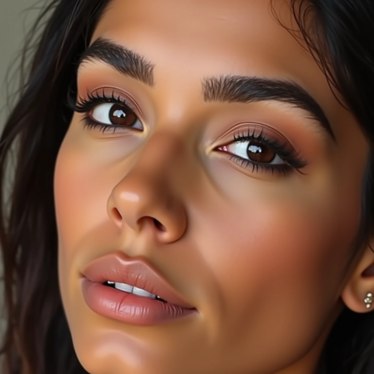Sobrancelhas perfeitamente moldadas em rosto de mulher brasileira.