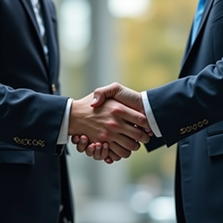 Sócios apertando as mãos após definirem a administração da empresa.