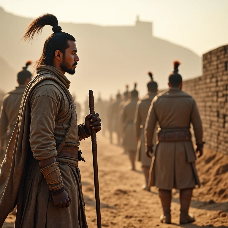 Soldados da Dinastia Qin construindo a Muralha da China.