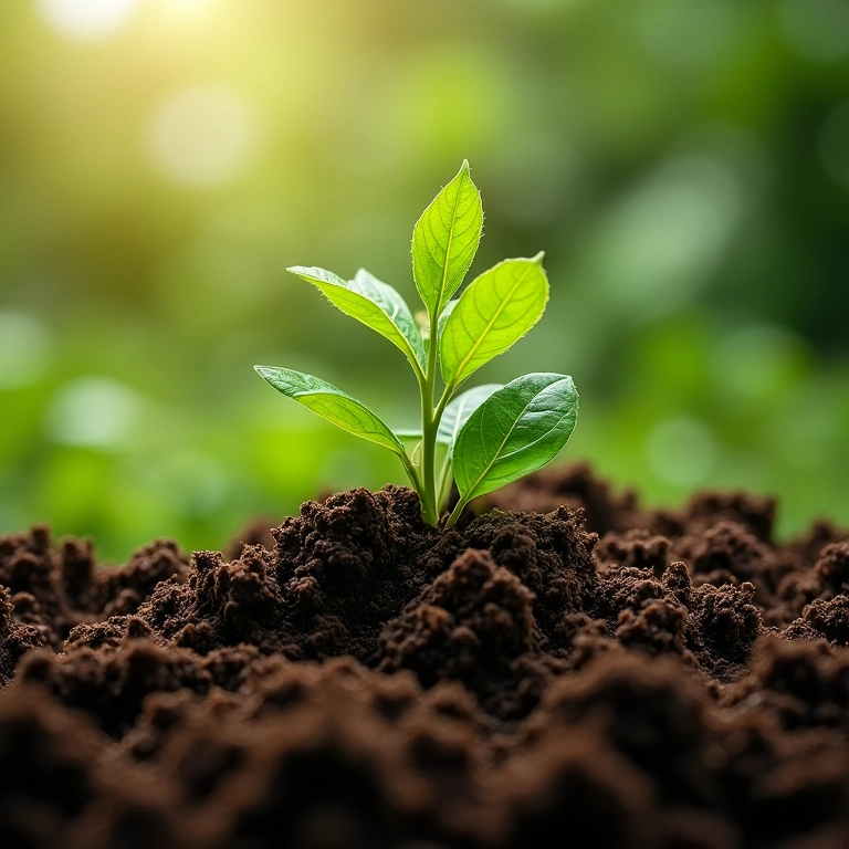 Solo saudável repleto de vida, mostrando a relação entre a matéria orgânica e um ecossistema próspero.