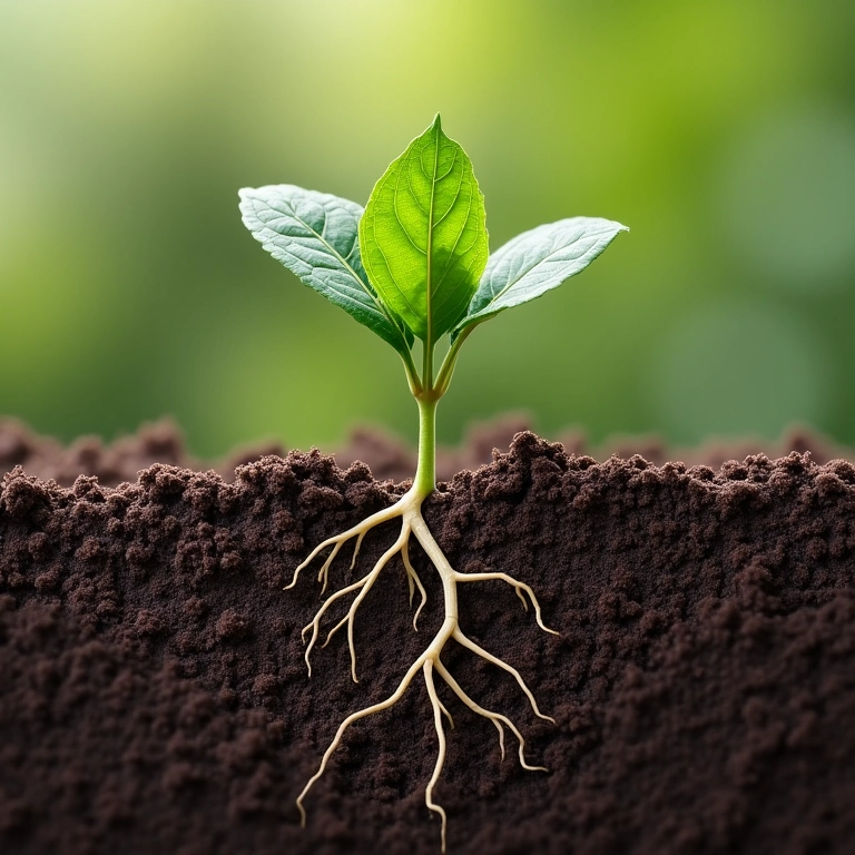 Solo tratado com gesso agrícola mostrando a neutralização do alumínio tóxico e raízes saudáveis.