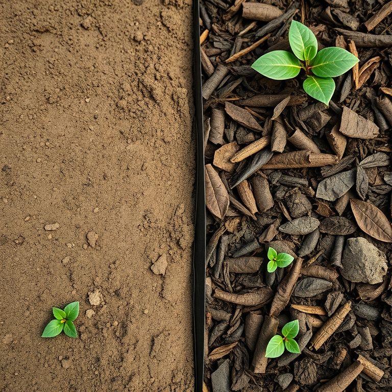 Solo úmido e protegido pela cobertura morta.