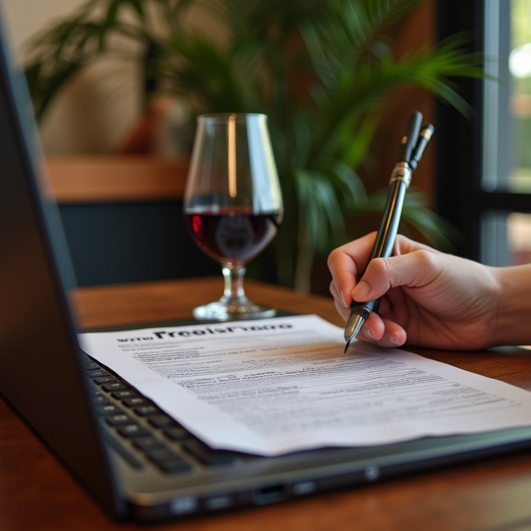 Sommelier preenchendo formulário de registro MEI no laptop.